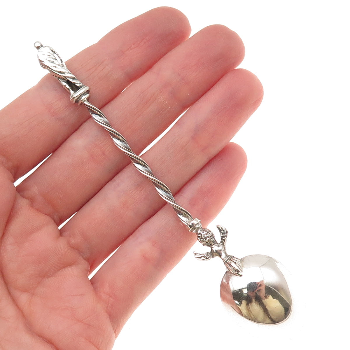 800 Silver Antique Art Deco Apostle & Cherub Coffee Spoon