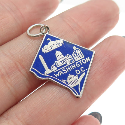 925 Sterling Silver Vintage Enamel "Washington D.C." Charm Pendant