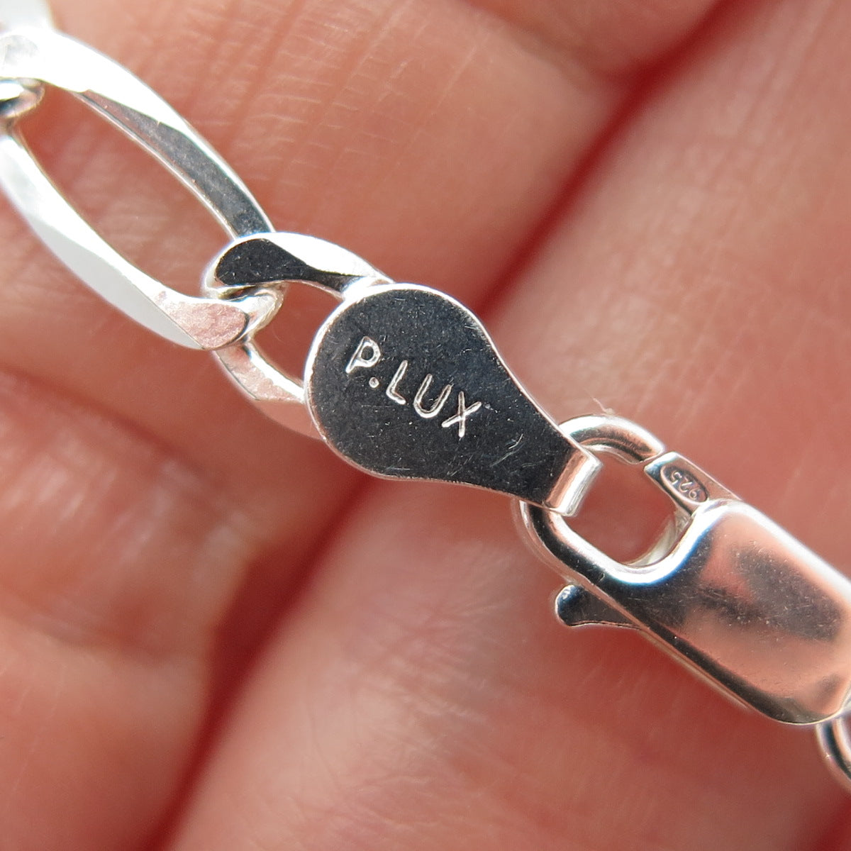 925 Sterling Silver Vintage Italy Figaro Link Bracelet 8"