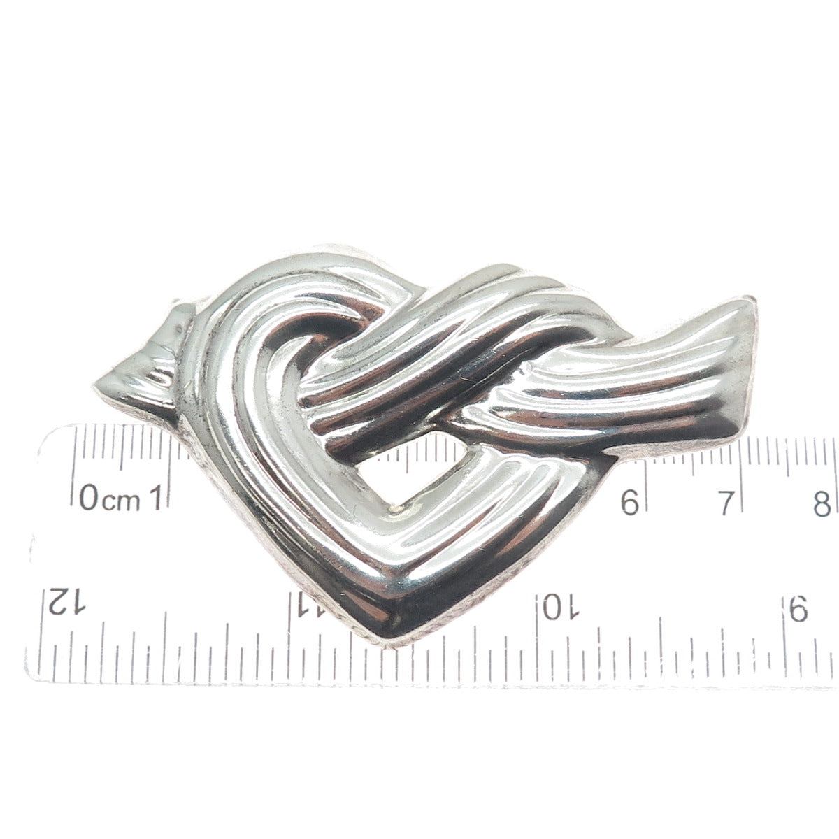 925 Sterling Silver Vintage Mexico Modernist Twisted Knot Heart Pin Brooch