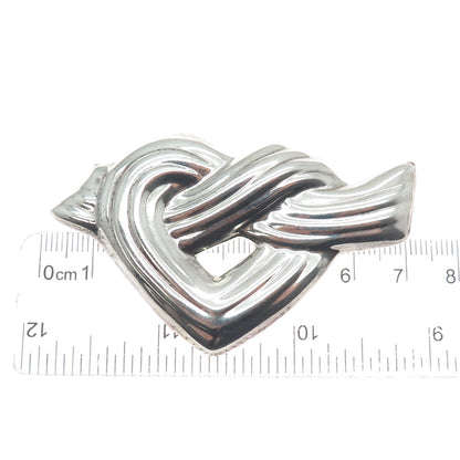 925 Sterling Silver Vintage Mexico Modernist Twisted Knot Heart Pin Brooch