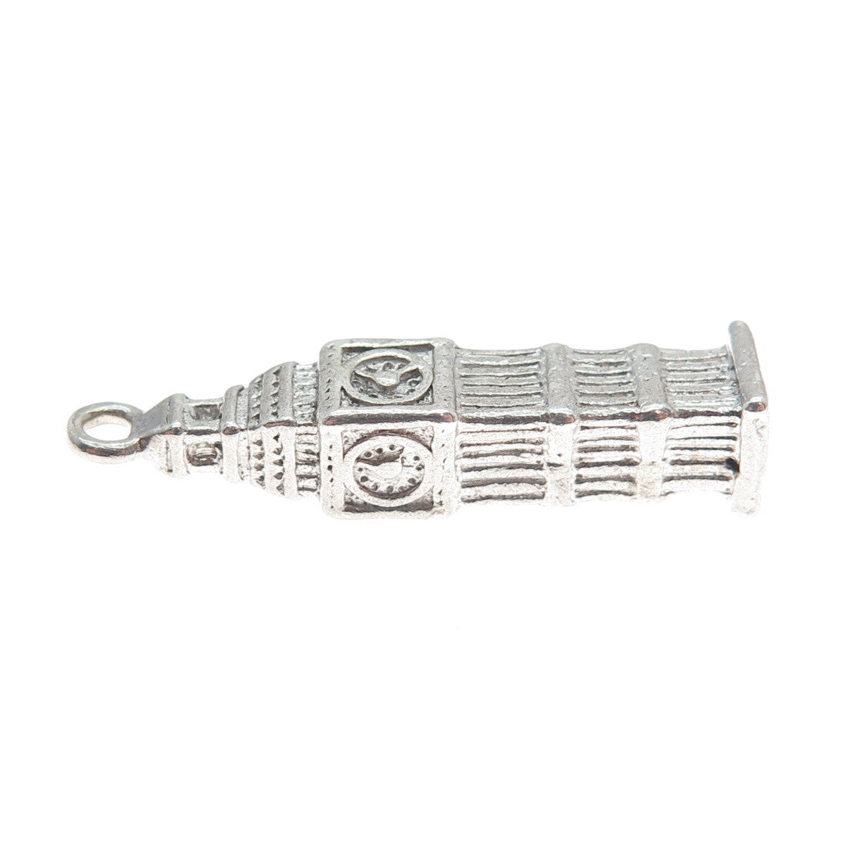 925 Sterling Silver Vintage Big Ben Clock Tower 3D Pendant