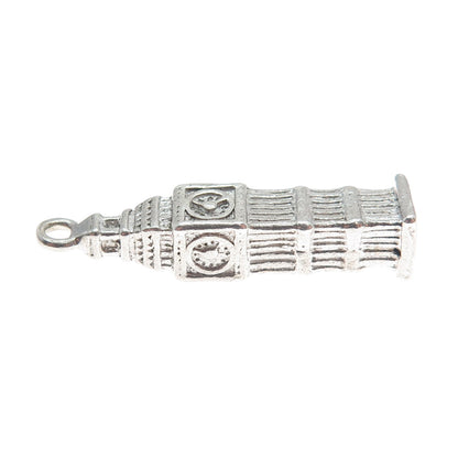 925 Sterling Silver Vintage Big Ben Clock Tower 3D Pendant