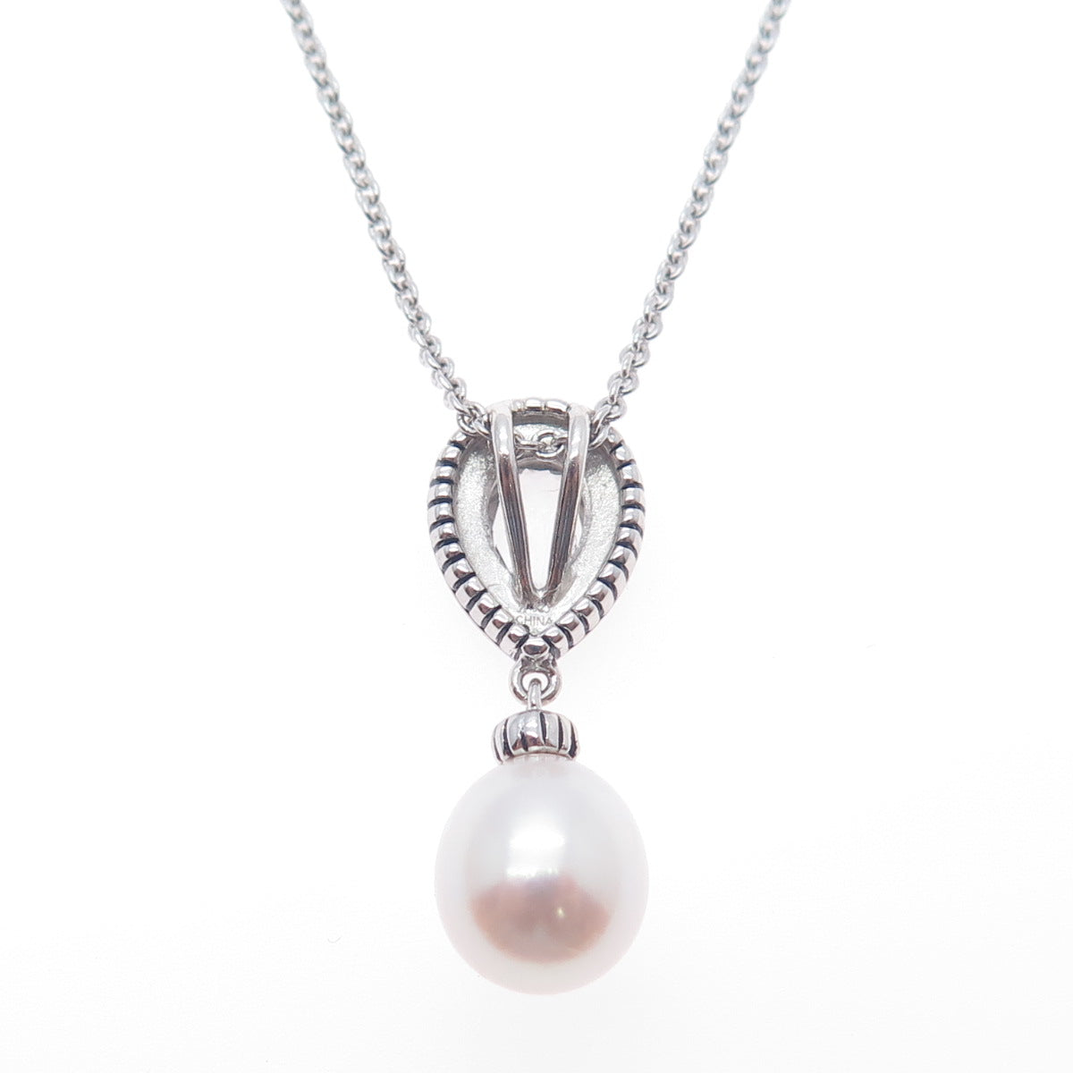 925 Sterling Silver Real White Topaz & Pearl Cable Chain Necklace 18"