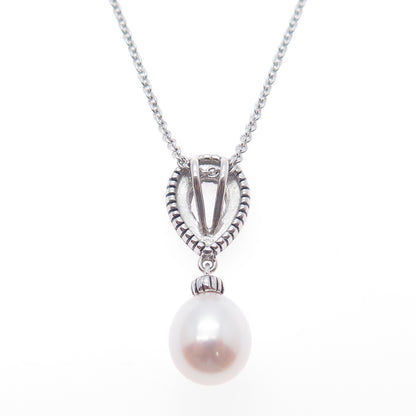 925 Sterling Silver Real White Topaz & Pearl Cable Chain Necklace 18"
