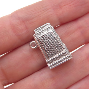925 Sterling Silver Vintage 30 Rockefeller Plaza Oxidized 3D Charm Pendant
