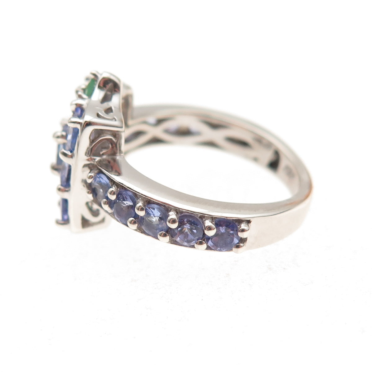 Chuck Clemency 925 Sterling Silver Real Tanzanite & Emerald Ring Size 5.25
