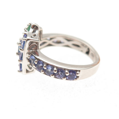 Chuck Clemency 925 Sterling Silver Real Tanzanite & Emerald Ring Size 5.25