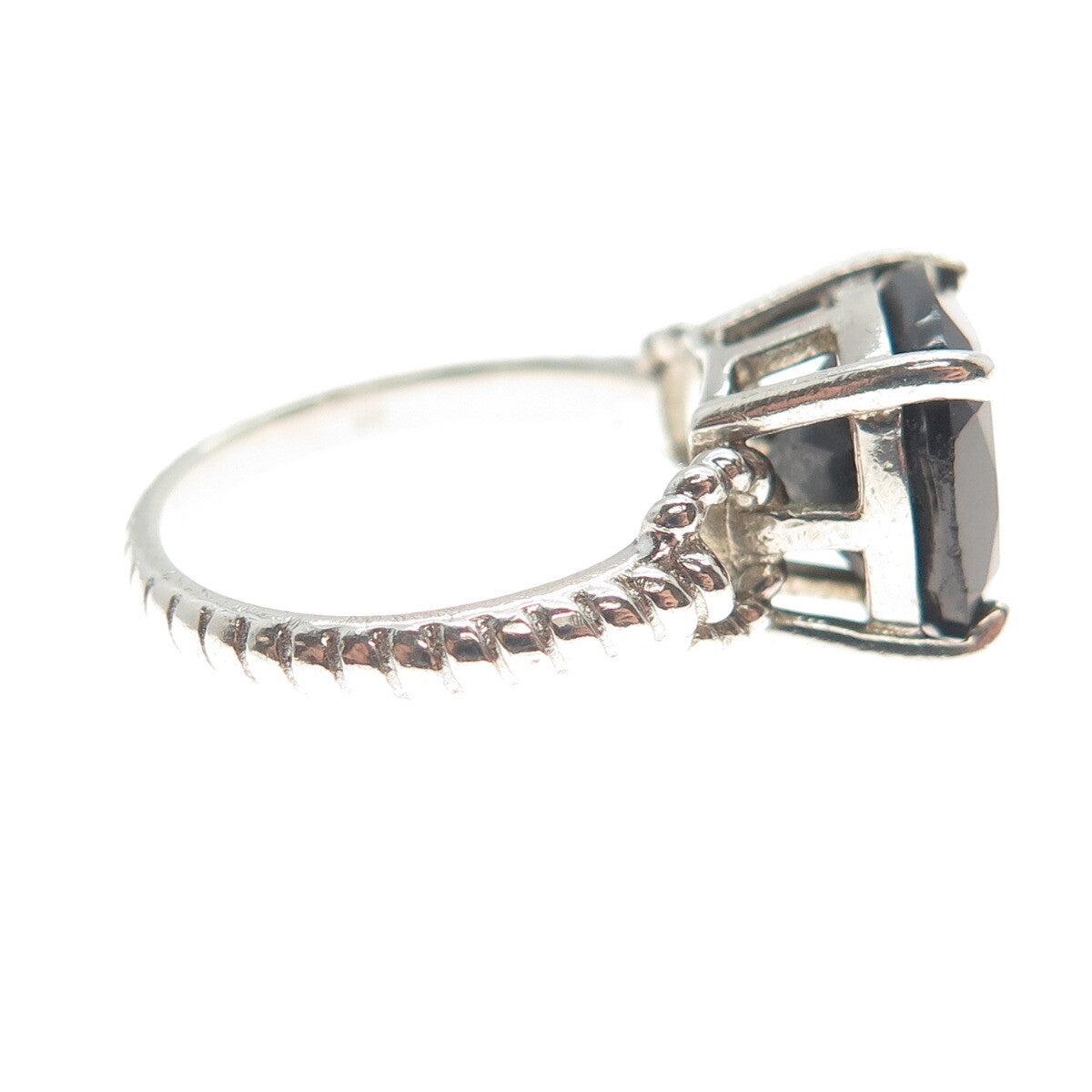 TGGC 925 Sterling Silver Vintage Checkered Black Spinel Twisted Ring Size 5.25
