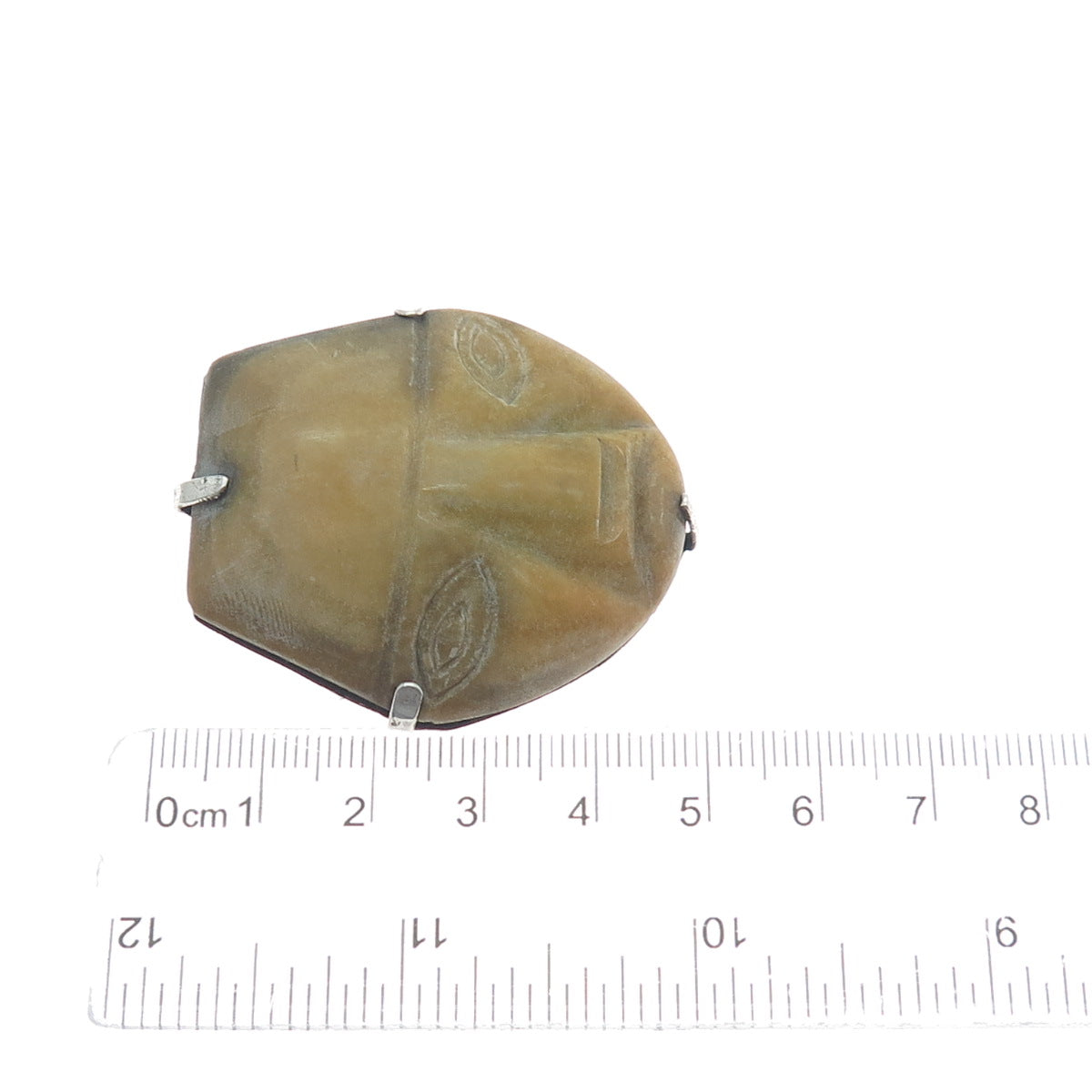 925 Sterling Silver Vintage Mexico Green Onyx Tecali Ceremonial Mask Pin Brooch