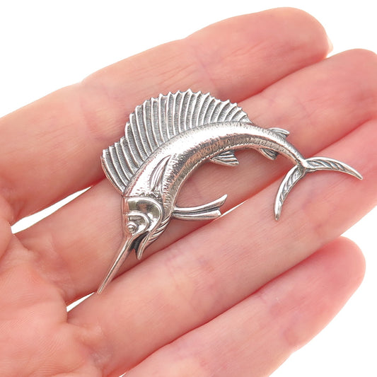 925 Sterling Silver Vintage Swordfish Oxidized Pin Brooch