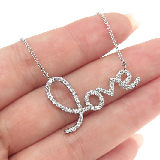 925 Sterling Silver Round-Cut C Z "Love" Cable Chain Necklace 18-20"