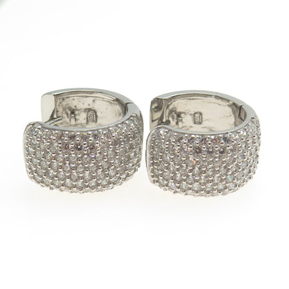 925 Sterling Silver Round-Cut C Z Sparkle Hoop Earrings