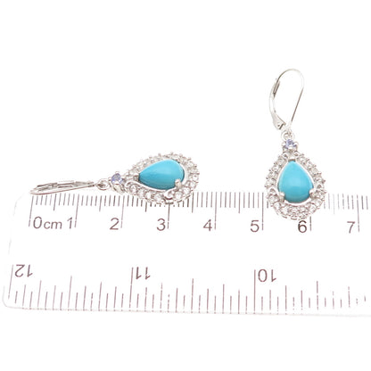 Chuck Clemency Sterling Silver Real Turquoise Tanzanite & Topaz Dangle Earrings