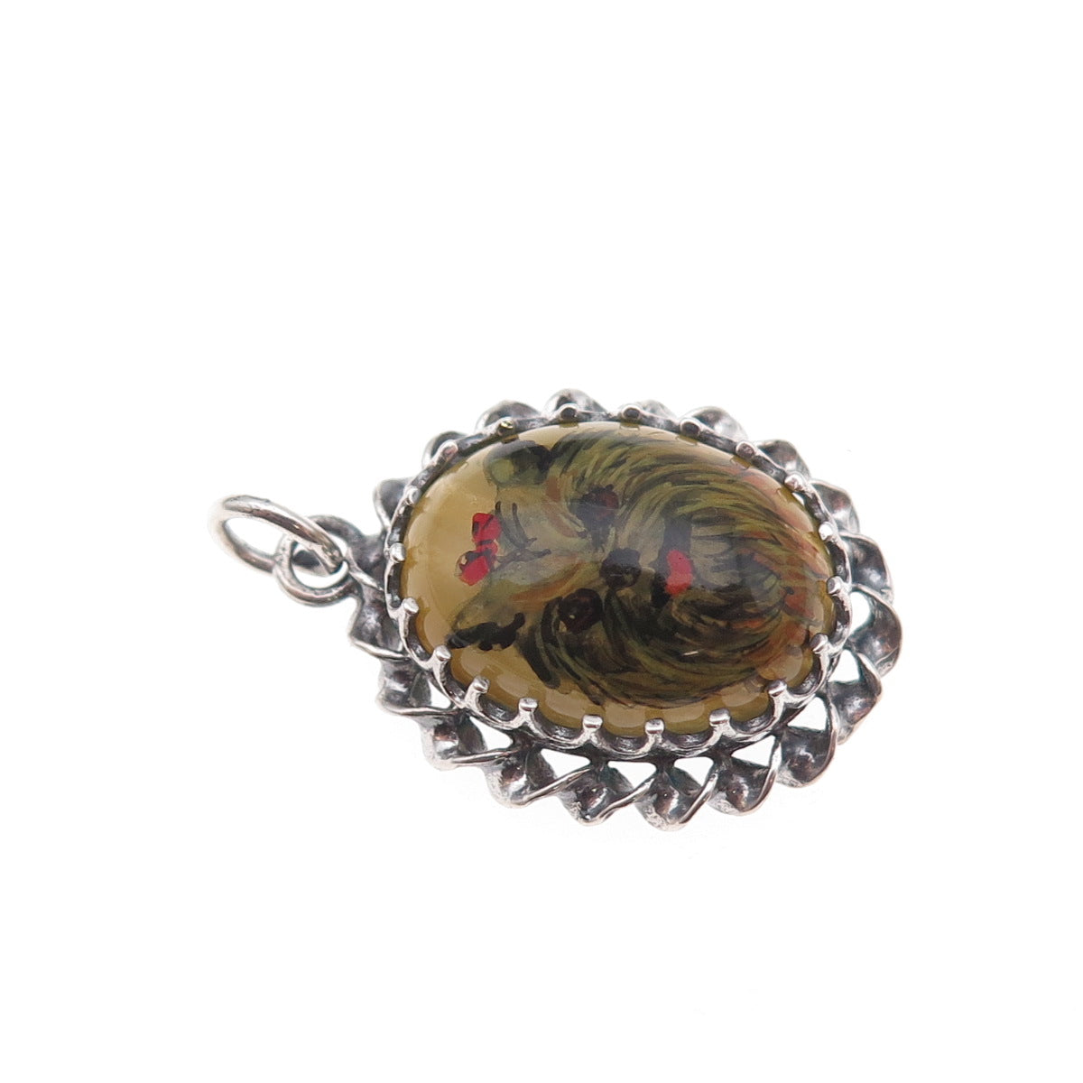 Paul Edward Bunn Sterling Vintage 1977 Doublet Agate Yorkshire Terrier Pendant