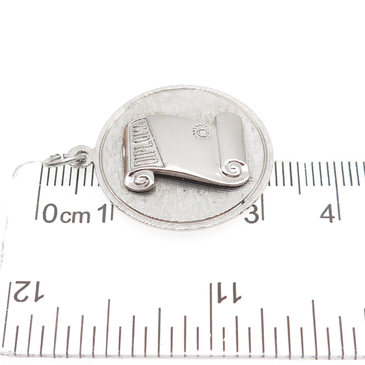 BEAU 925 Sterling Silver Vintage Diploma Round Tag Charm Pendant