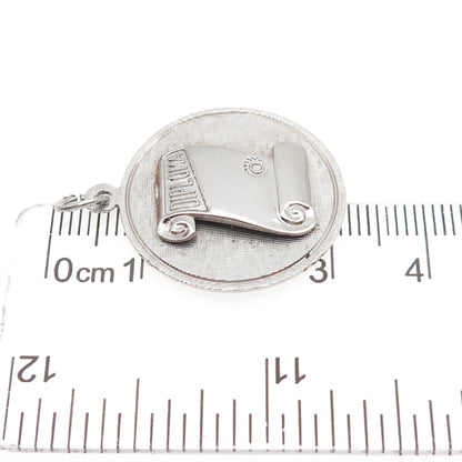 BEAU 925 Sterling Silver Vintage Diploma Round Tag Charm Pendant