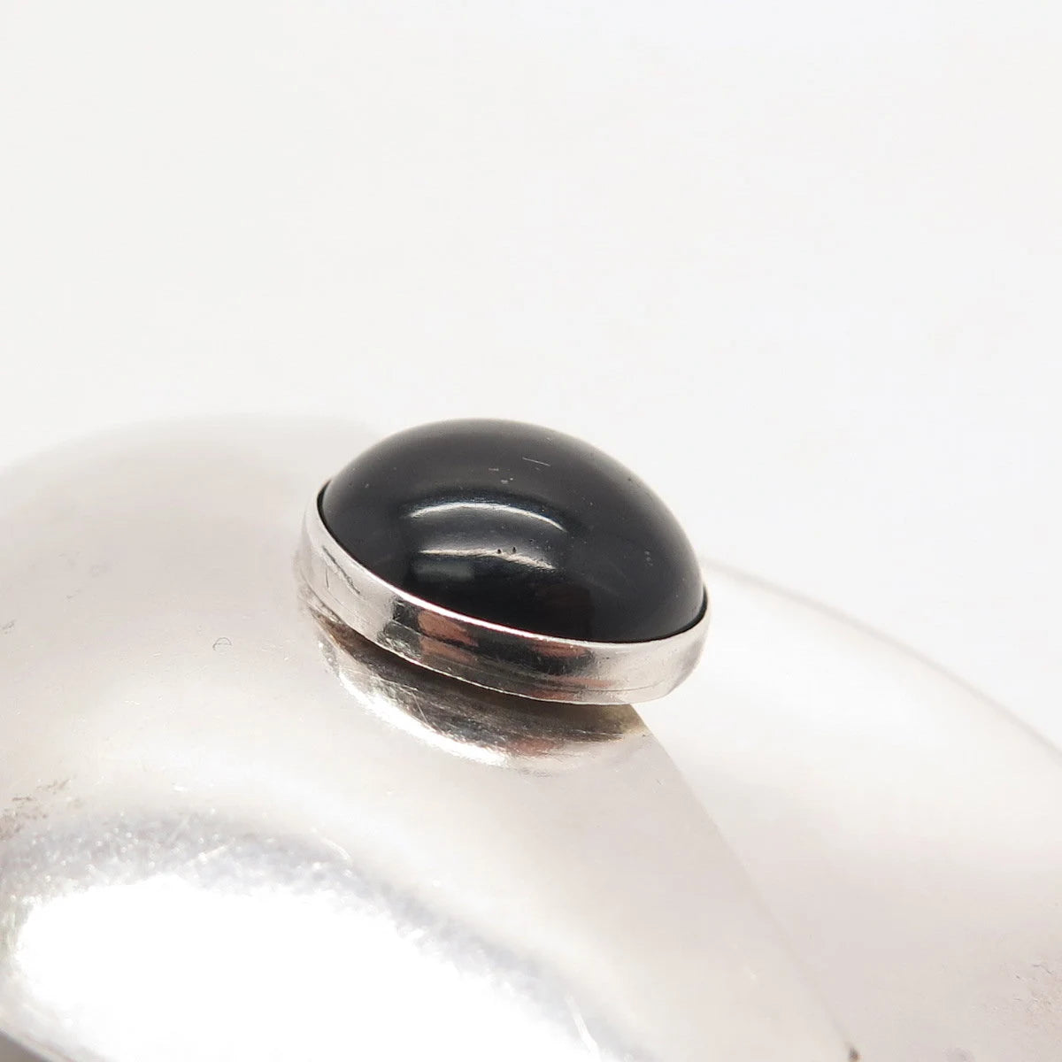 925 Sterling Silver Vintage Mexico Real Black Onyx Gem Modernist Pin Brooch
