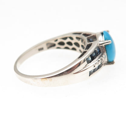 Chuck Clemency Sterling Silver Real Diamond Turquoise Sapphire Ring Size 9.75