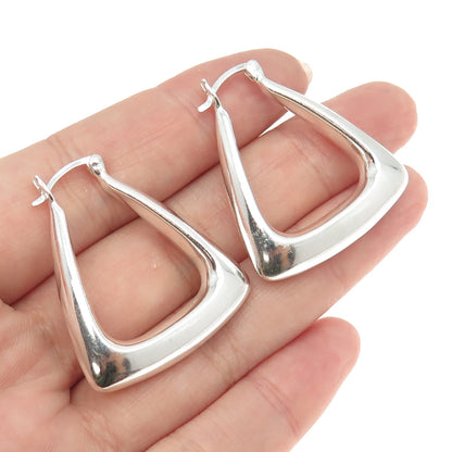 ROSS SIMONS 925 Sterling Silver Vintage Modernist Puffy Triangle Hoop Earrings