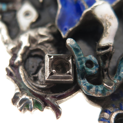 Antique Austro-Hungarian Silver Enamel Multi-Color Gem Pendant (missing 1 stone)