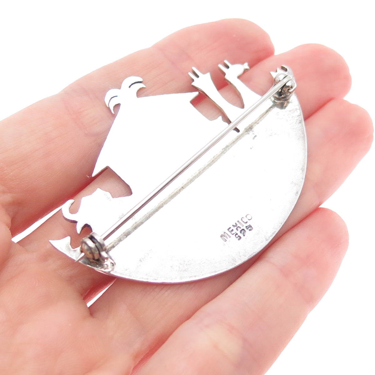 925 Sterling Silver Vintage Mexico Noah's Ark Religious Pin Brooch
