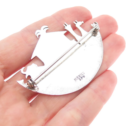 925 Sterling Silver Vintage Mexico Noah's Ark Religious Pin Brooch