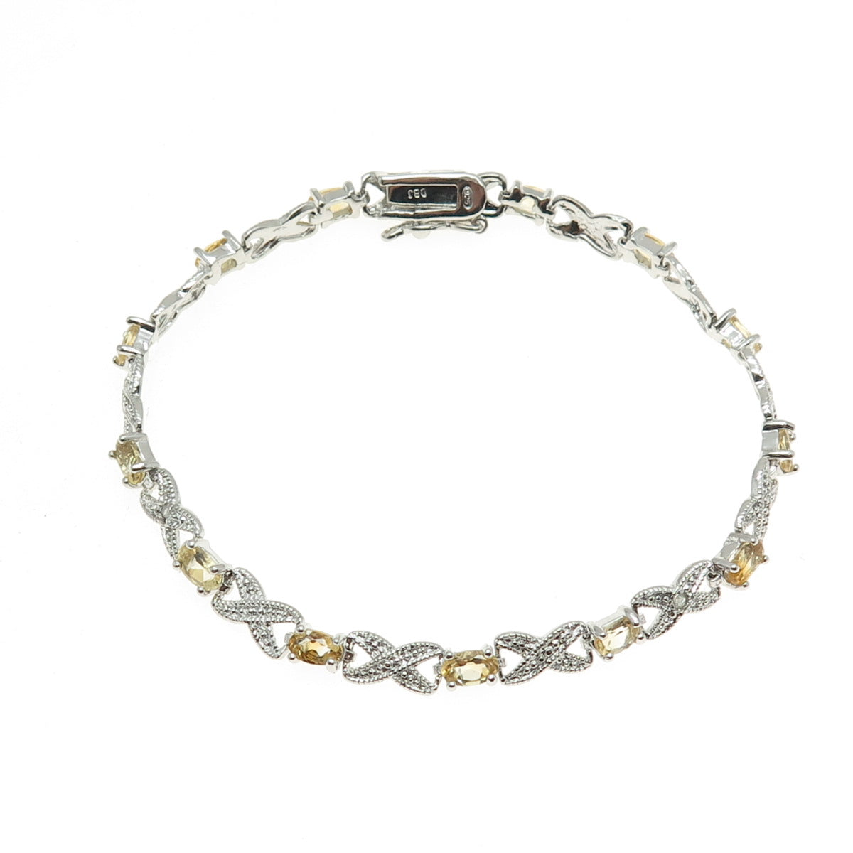 DEE BERKLEY JEWELRY Sterling Silver Diamond Accent & Citrine "X" Bracelet 7.25"