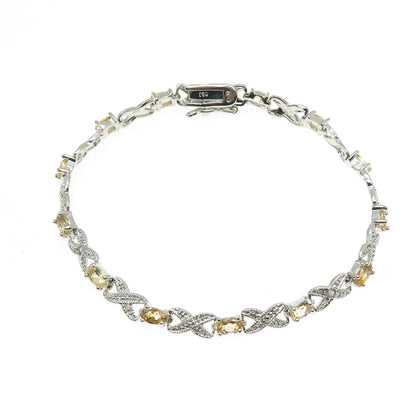 DEE BERKLEY JEWELRY Sterling Silver Diamond Accent & Citrine "X" Bracelet 7.25"
