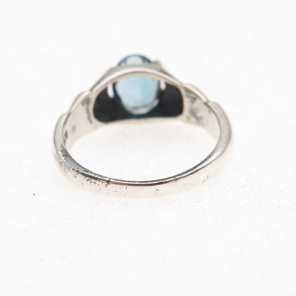 925 Sterling Silver Vintage Real London Blue Topaz Modernist Ring Size 5.75