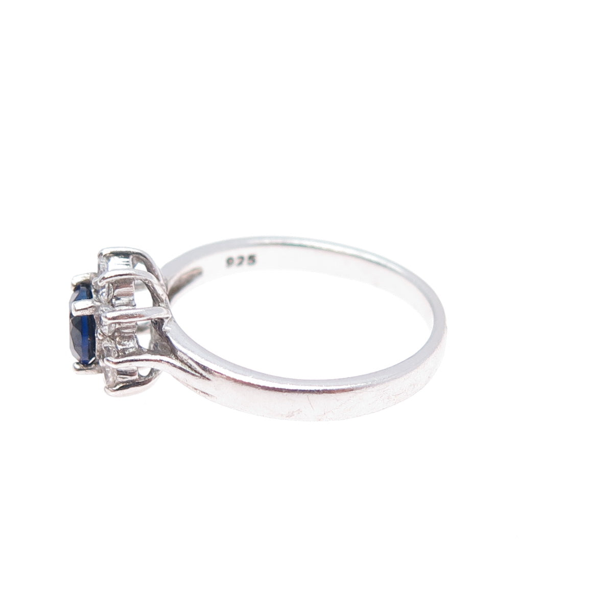 925 Sterling Silver Vintage Lab-Created Sapphire & C Z Ring Size 7