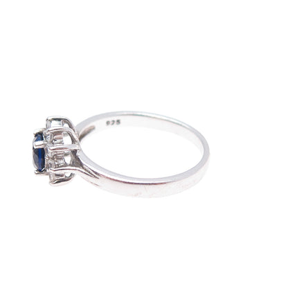 925 Sterling Silver Vintage Lab-Created Sapphire & C Z Ring Size 7