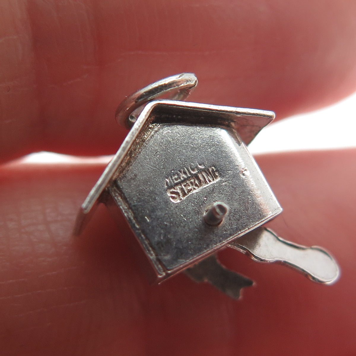 925 Sterling Silver Vintage Mexico Birdhouse Minimalist 3D Charm Pendant