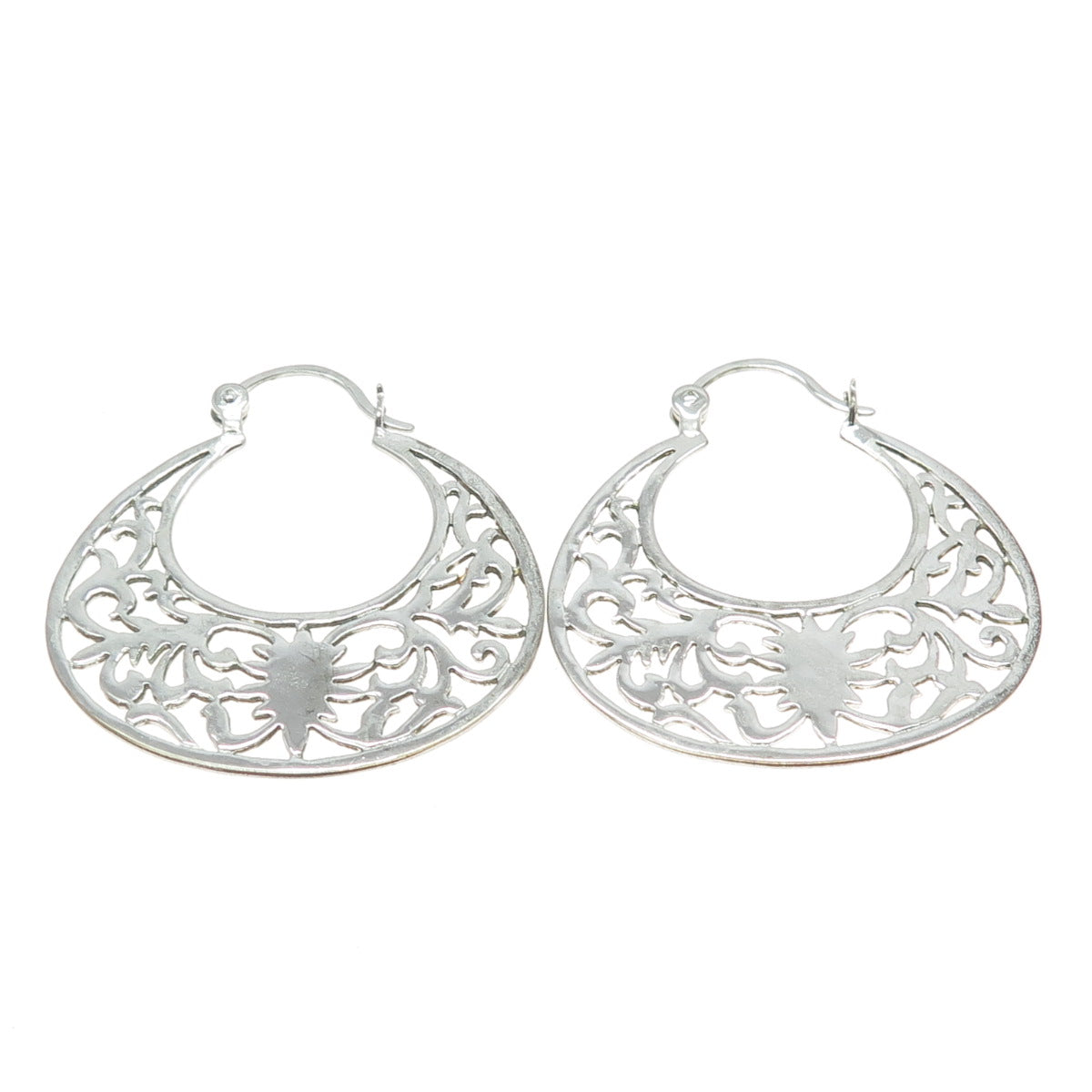 925 Sterling Silver Ornate Hinged Earrings