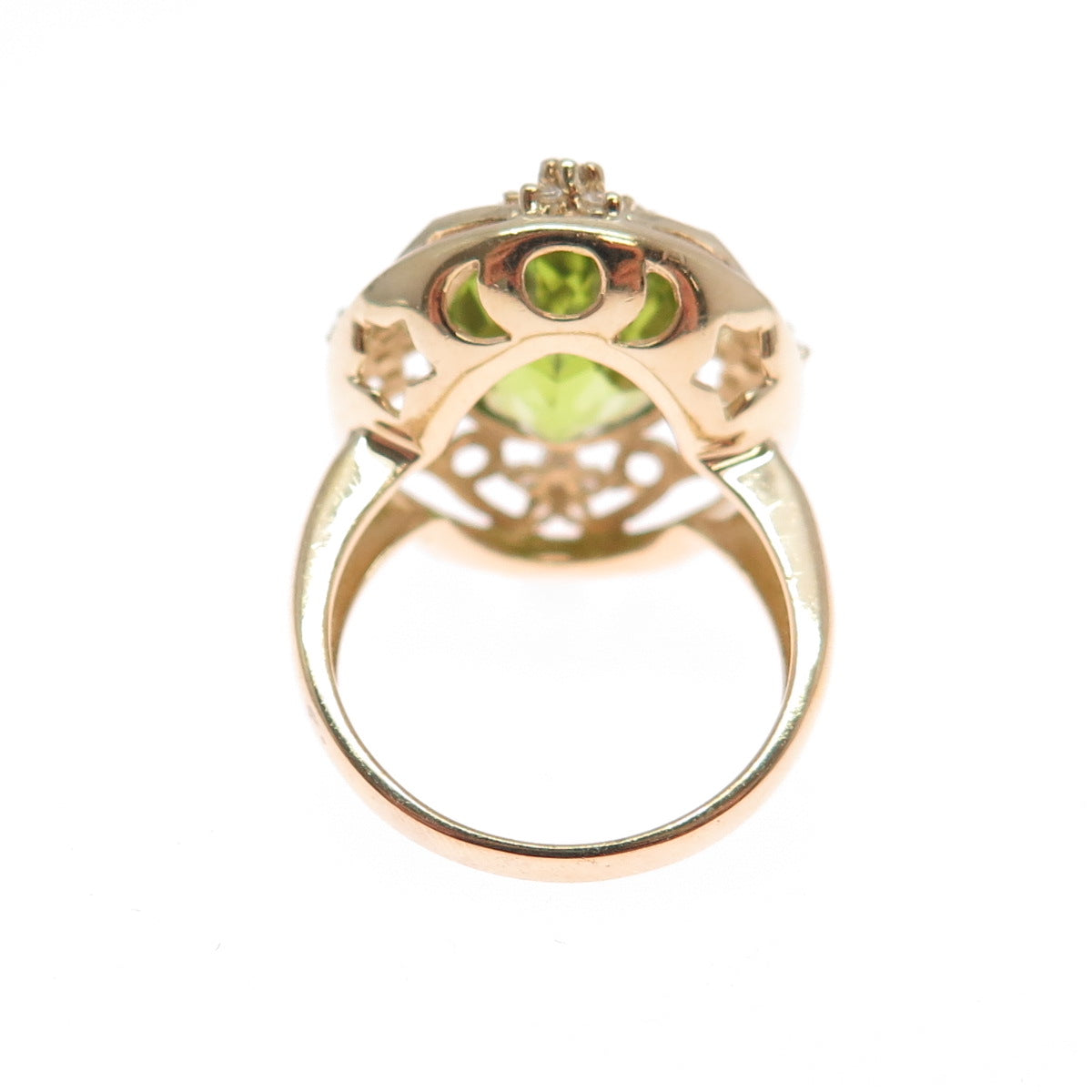 925 Sterling Silver Gold Plated Real Oval-Cut Peridot & C Z Ring Size 6.25