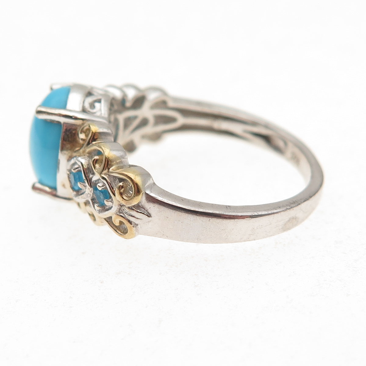 Chuck Clemency Sterling Silver 2-Tone Real Turquoise & Apatite Ring Size 8.25
