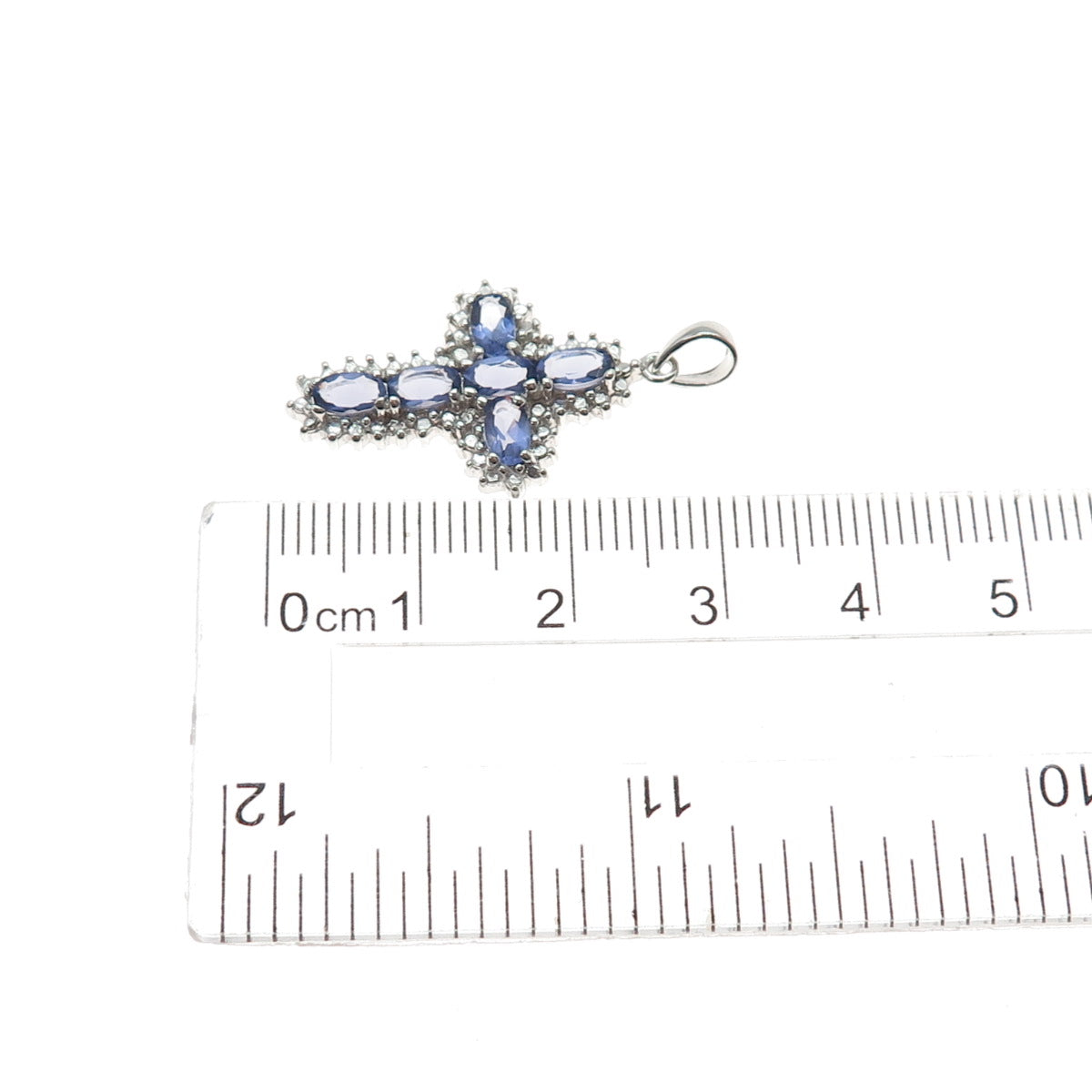 925 Sterling Silver Real Oval-Cut Iolite Cross Charm Pendant