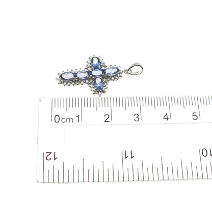 925 Sterling Silver Real Oval-Cut Iolite Cross Charm Pendant
