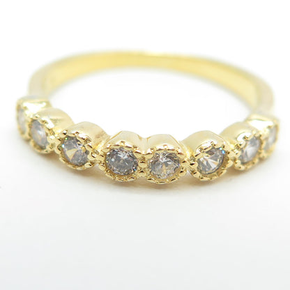 925 Sterling Silver Gold Plated Round-Cut Shaped C Z Ring Size 7