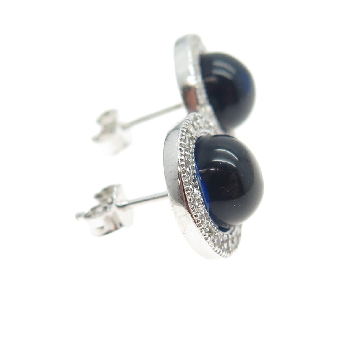 925 Sterling Silver White & Blue C Z Stud Earrings