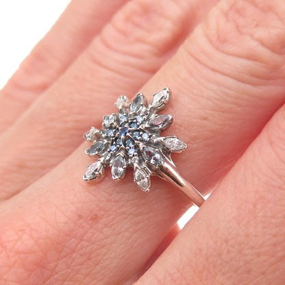 Pandora 925 Sterling Silver Multi-Blue C Z Snowflake Ring Size 7