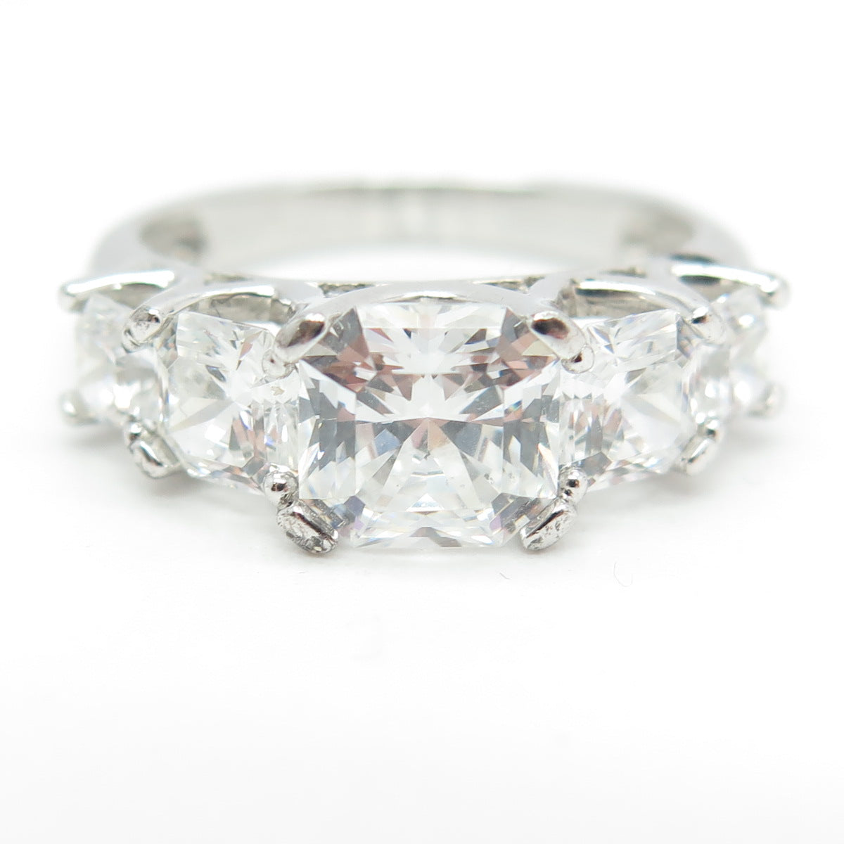 925 Sterling Silver Octagon-Cut C Z Engagement Ring Size 8