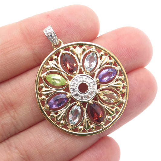 ROSS SIMONS Sterling Silver Gold Plated Real Diamond Accent Multi-Gem Pendant