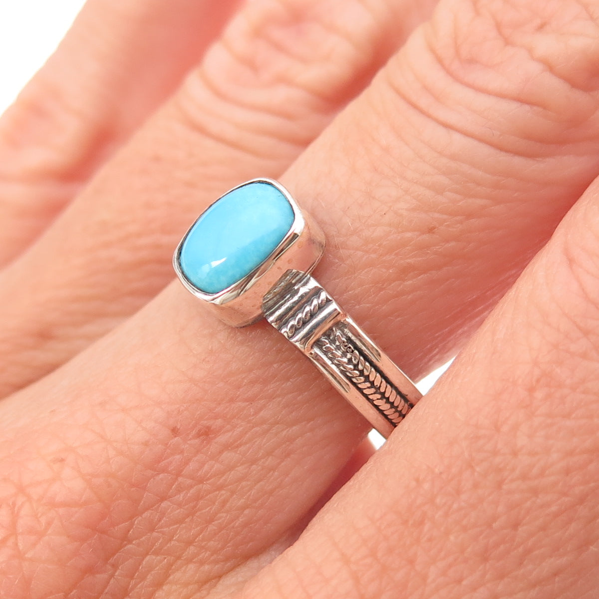 925 Sterling Silver Real Sleeping Beauty Turquoise Oxidized Ring Size 8