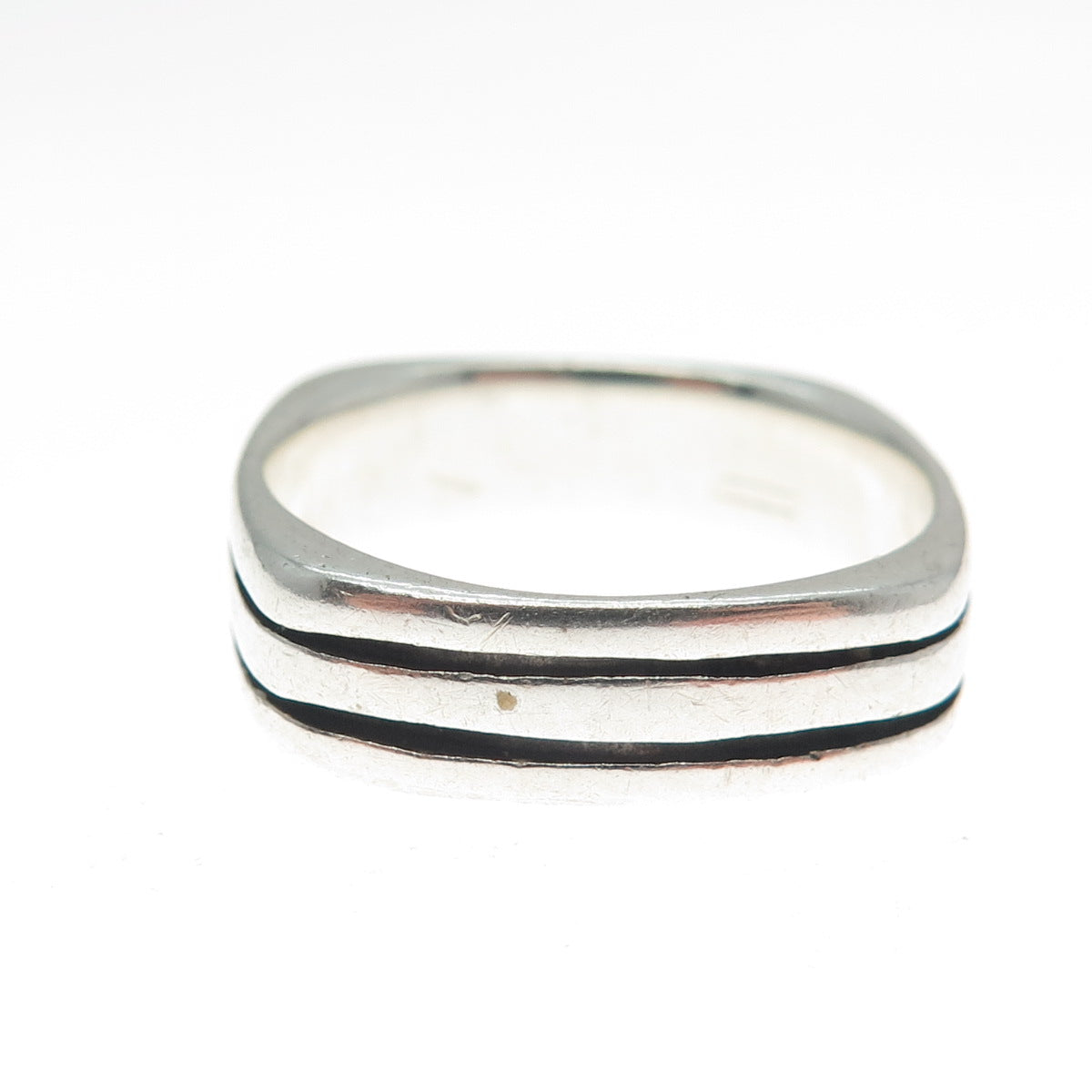 925 Sterling Silver Vintage Modernist Oxidized Lined Band Ring Size 9.25