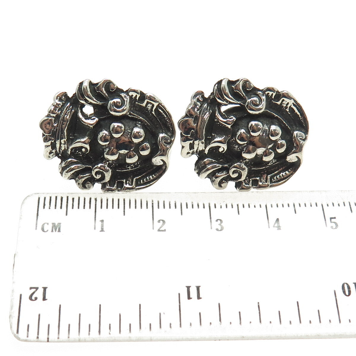 925 Sterling Silver Antique Art Deco Crown Shield Heraldic Screw Back Earrings