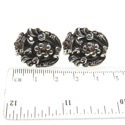 925 Sterling Silver Antique Art Deco Crown Shield Heraldic Screw Back Earrings