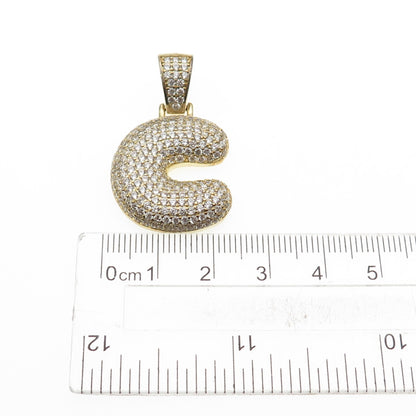 925 Sterling Silver Gold Plated Round-Cut C Z Letter C Initial Pendant