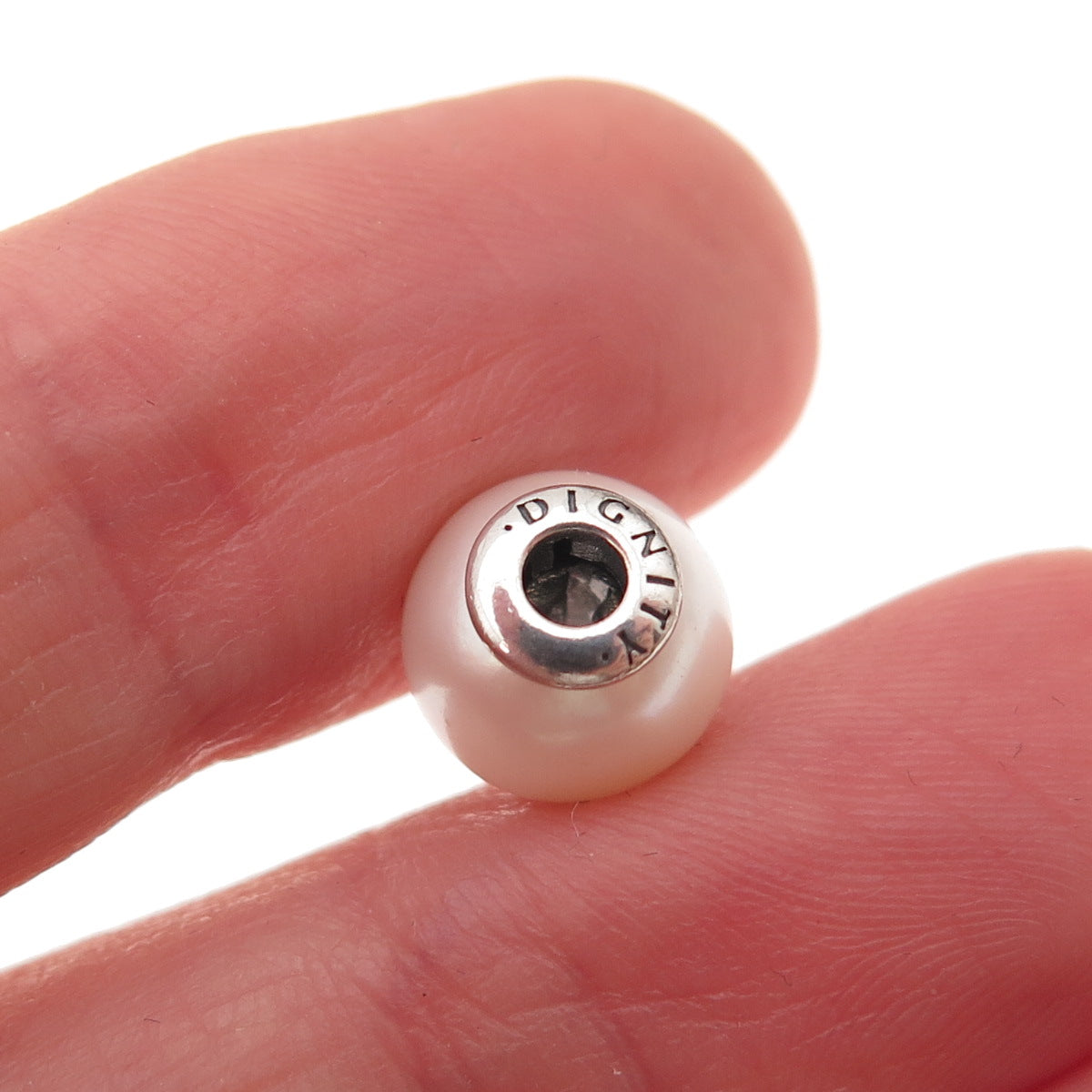 Pandora 925 Sterling Silver Real Pearl Essence Dignity Slide Bead Charm