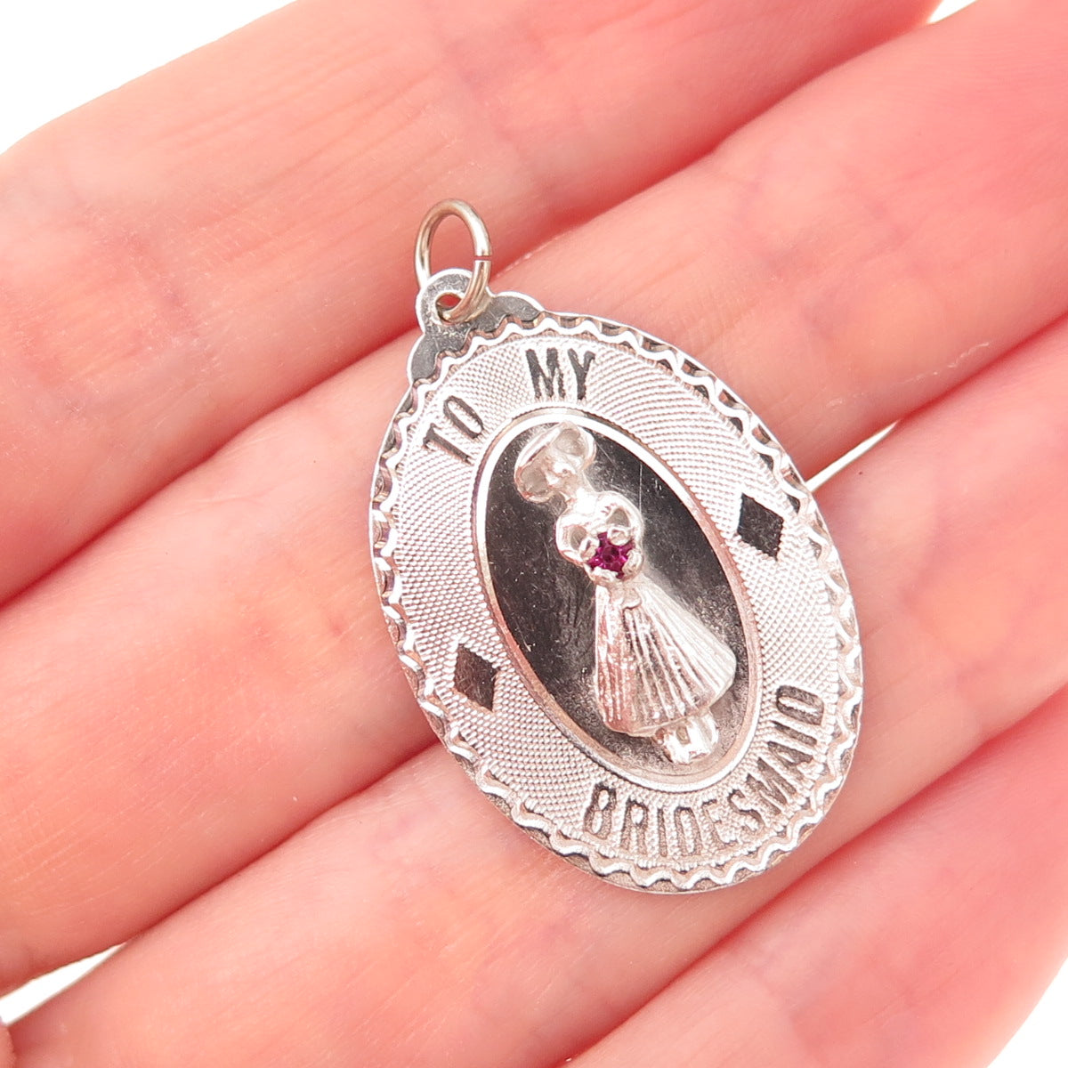 Art's Elegance 925 Sterling Silver Vintage Rhinestone To My Bridesmaid Pendant